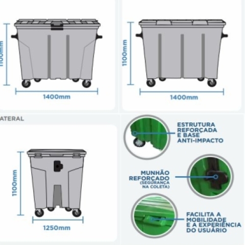 Containers Plásticos 1000 Litros para Lixo