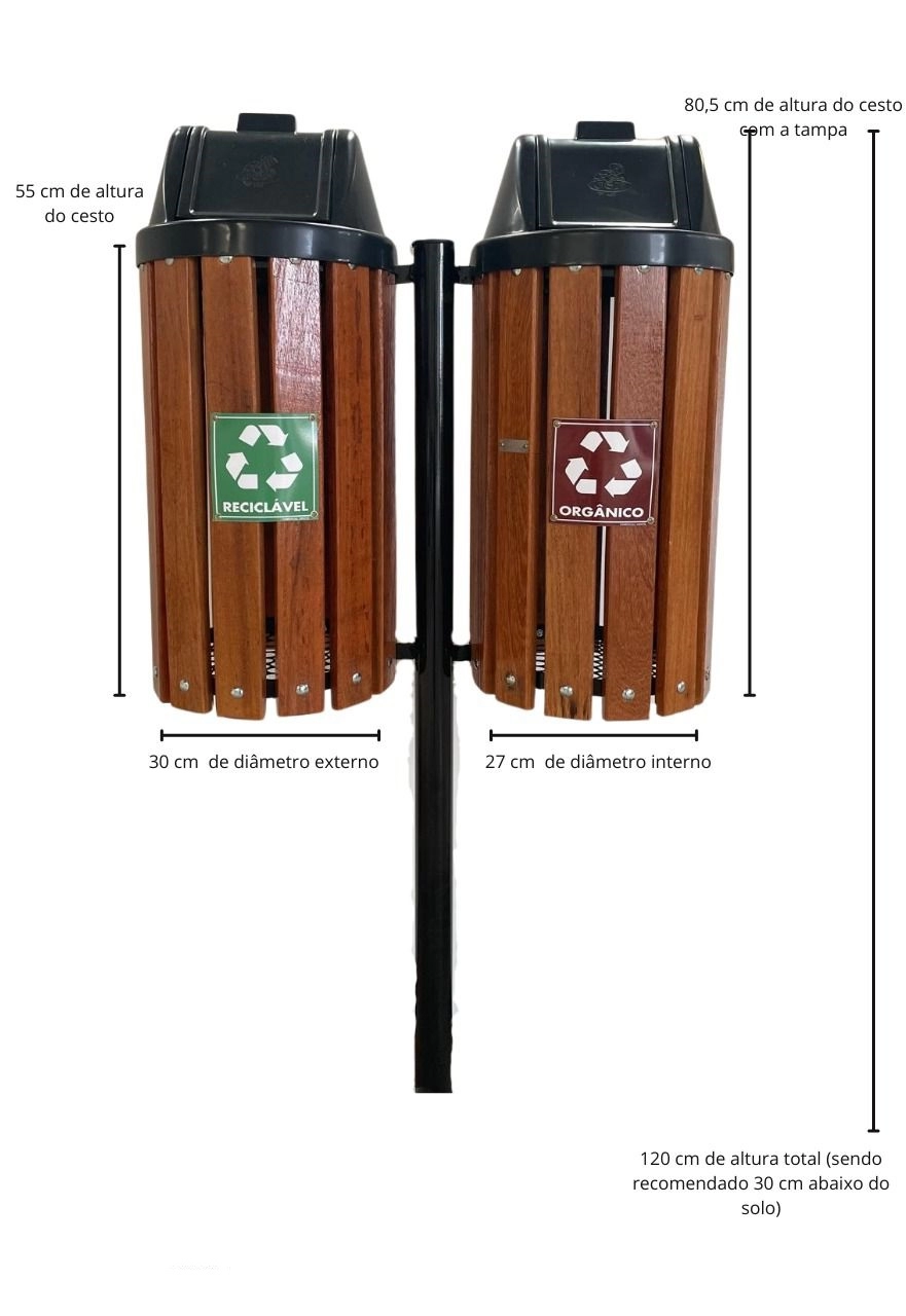 Lixeira Dupla para Coleta Seletiva em Madeira com Tampa Vai e Vem