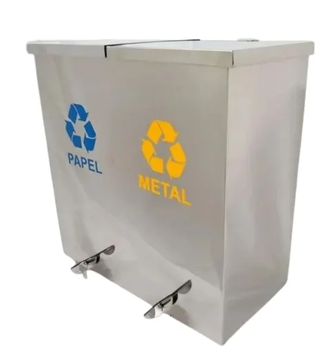 Lixeira Quadrada Dupla com Pedal em Aço Inox