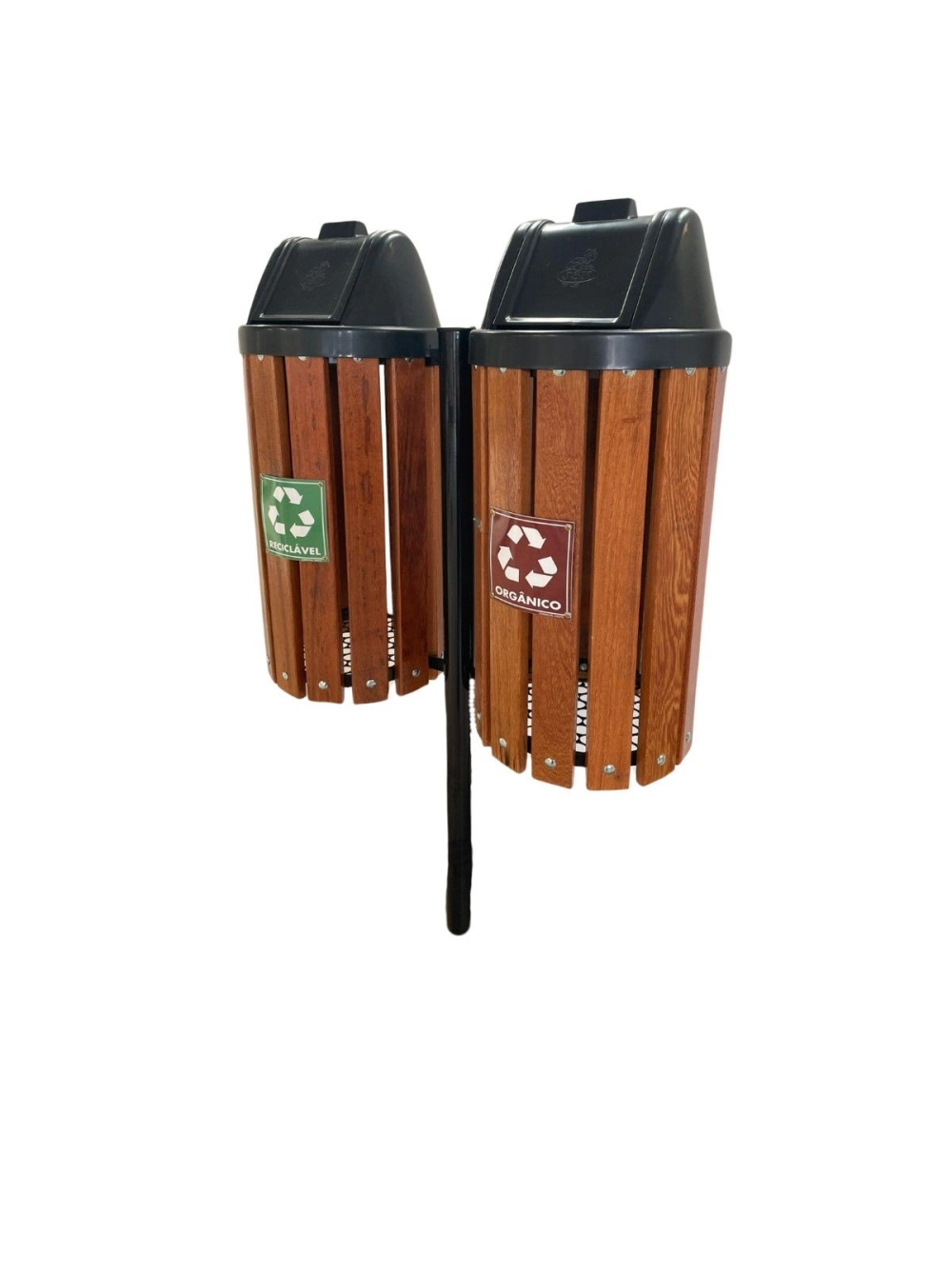 Lixeira Dupla para Coleta Seletiva em Madeira com Tampa Vai e Vem